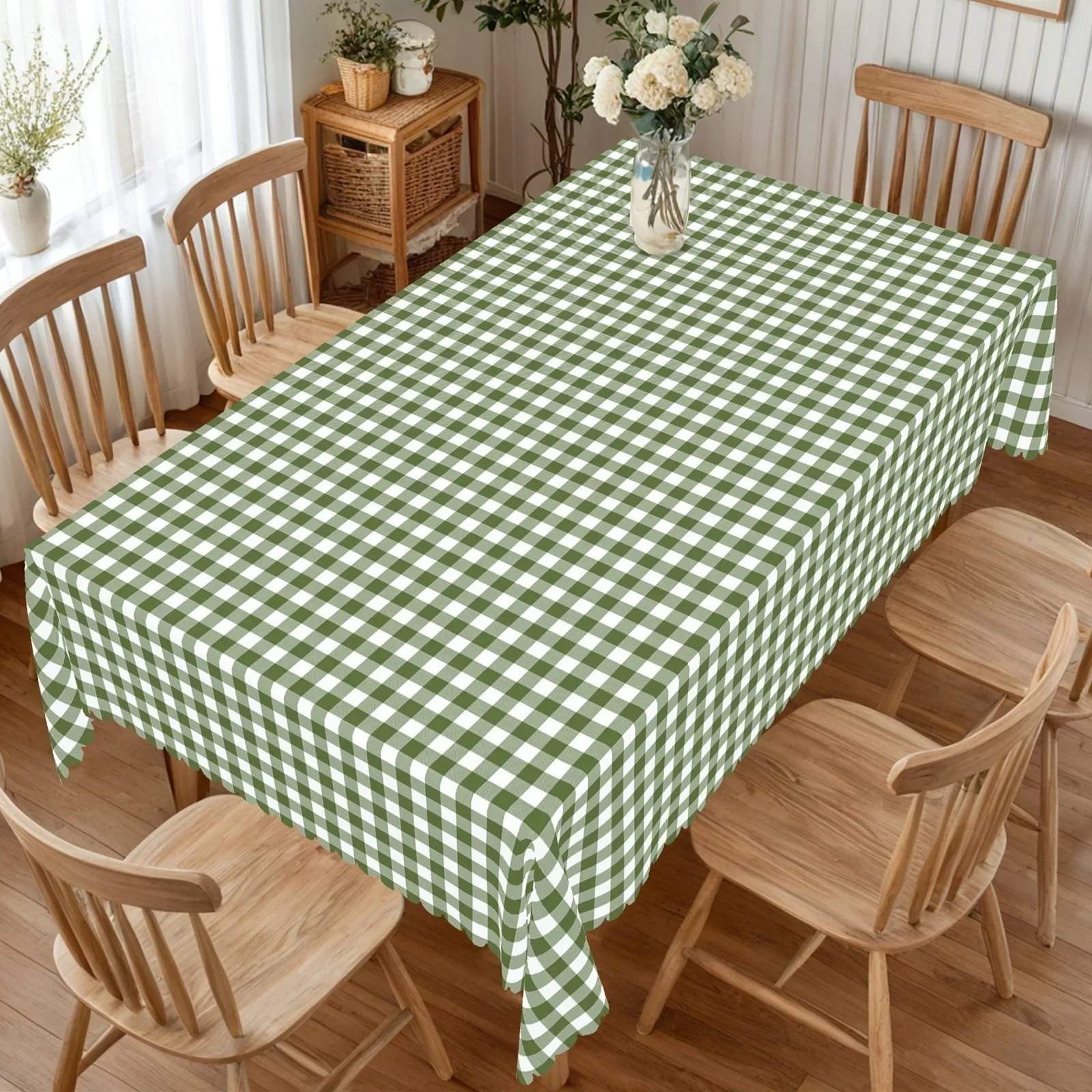 1pc Summer Retro Simple Green Check Pattern Rectangular Tableclothzyc