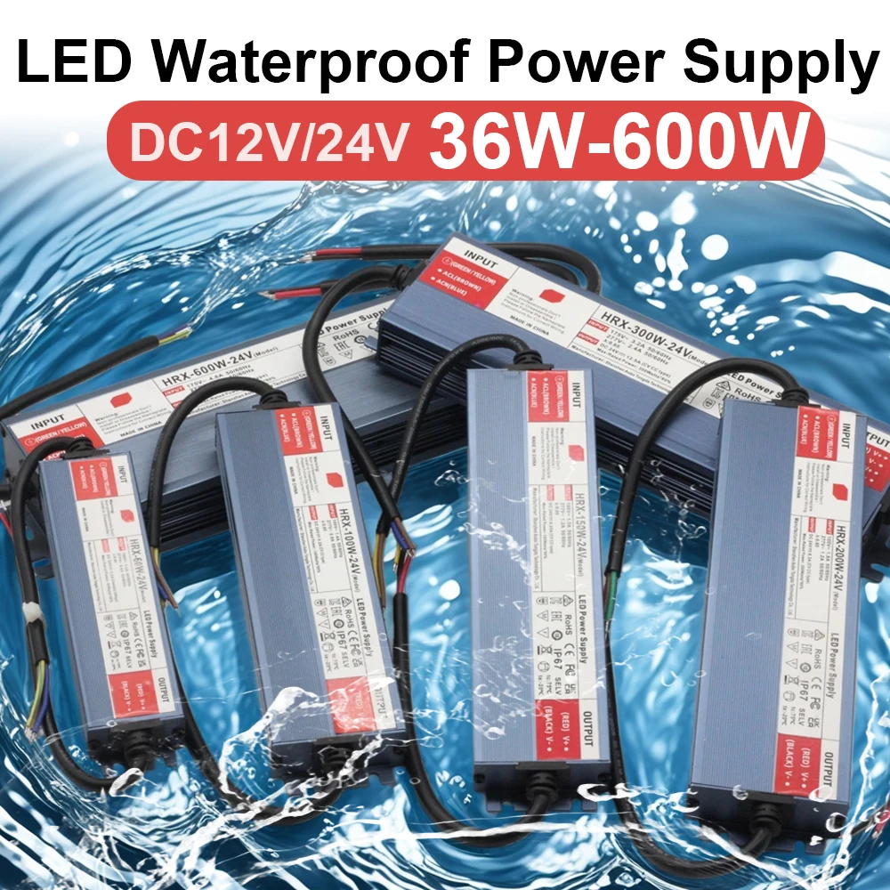 IP67 Waterproof Power Supply, Outdoor Switching Power Supply 36W, 100W, 200W, 300W, 400W, 500W, 600W AC to DC Constant Voltage