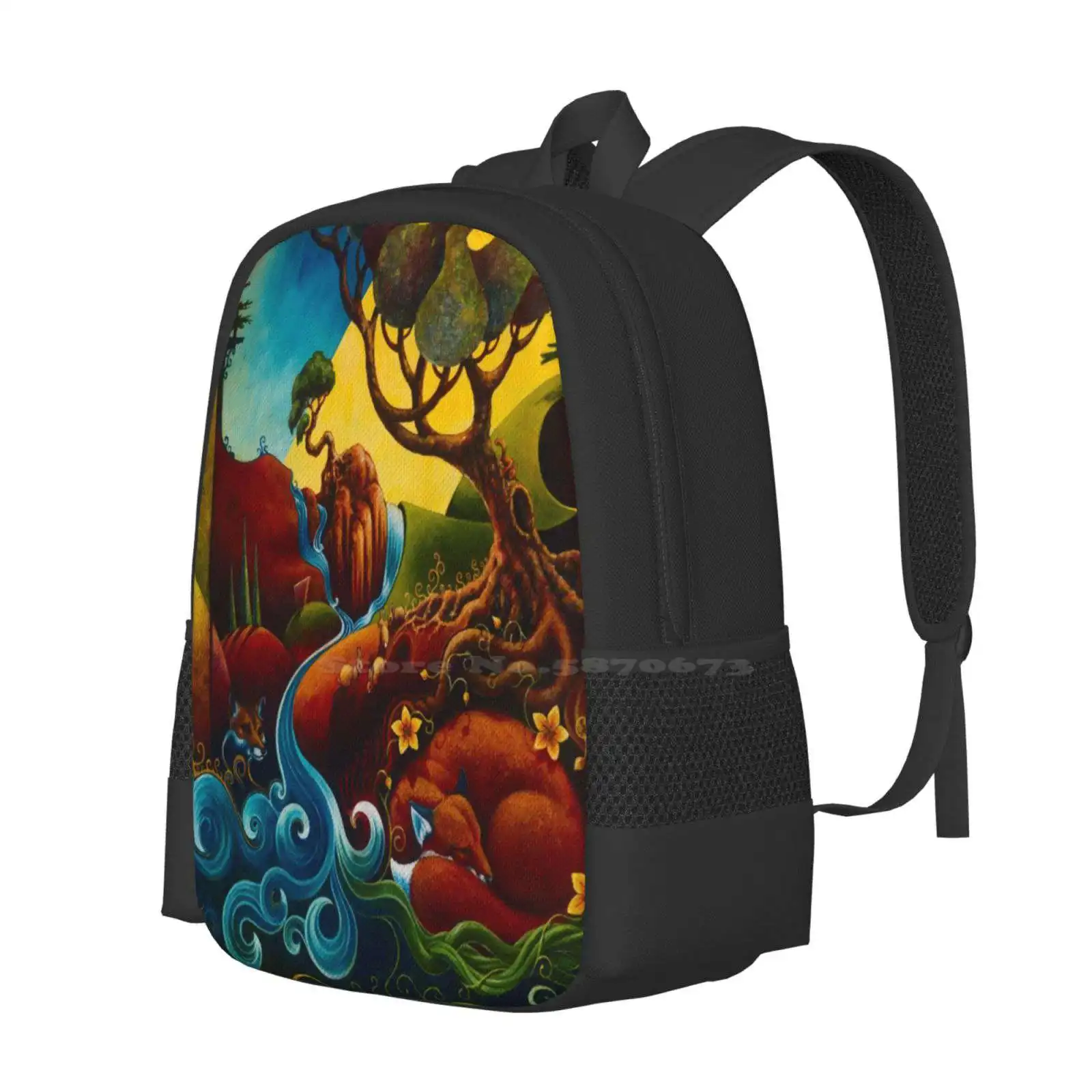 Tranquil Heart - Detail Hot Sale Backpack Fashion Bags Foxes Flowers Landscape Trees Rabbits