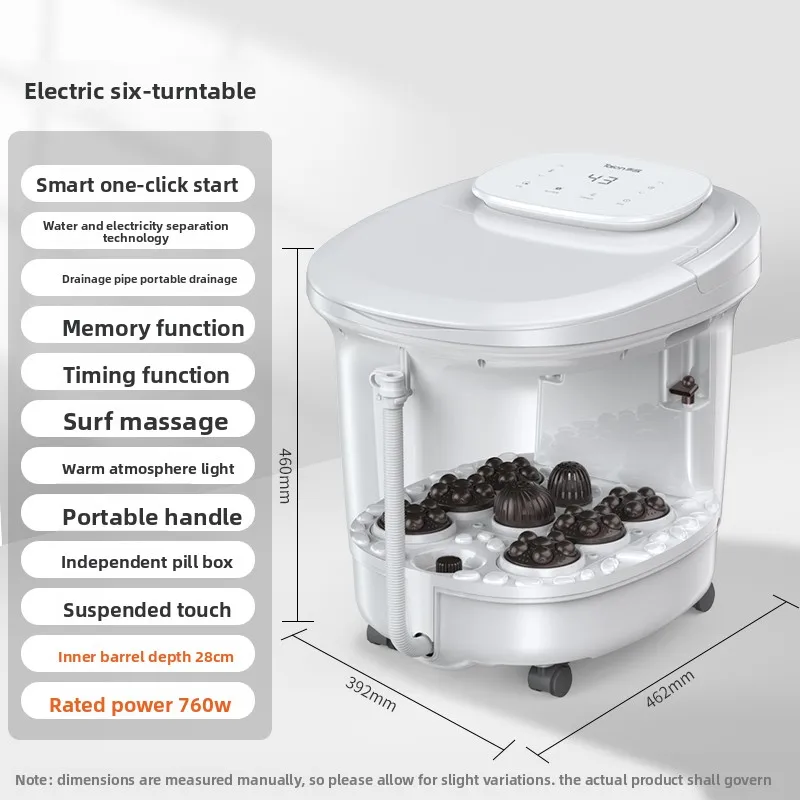 حمام سبا أوتوماتيكي ساخن للقدمين، مدلك كهربائي بدرجة حرارة ثابتة مع فقاعات ركوب الأمواج، أنبوب تصريف، وظيفة الذاكرة، ضوء LED #6