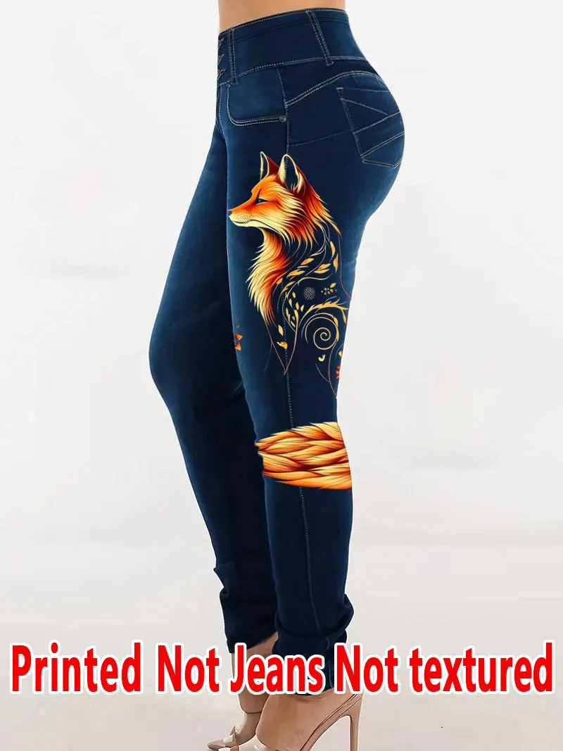 1242  Ladies Non-Leather Fabric Printed Trousers Fox Print Tight Pants Bottom Wear for All Seasons Ladies Long Pants