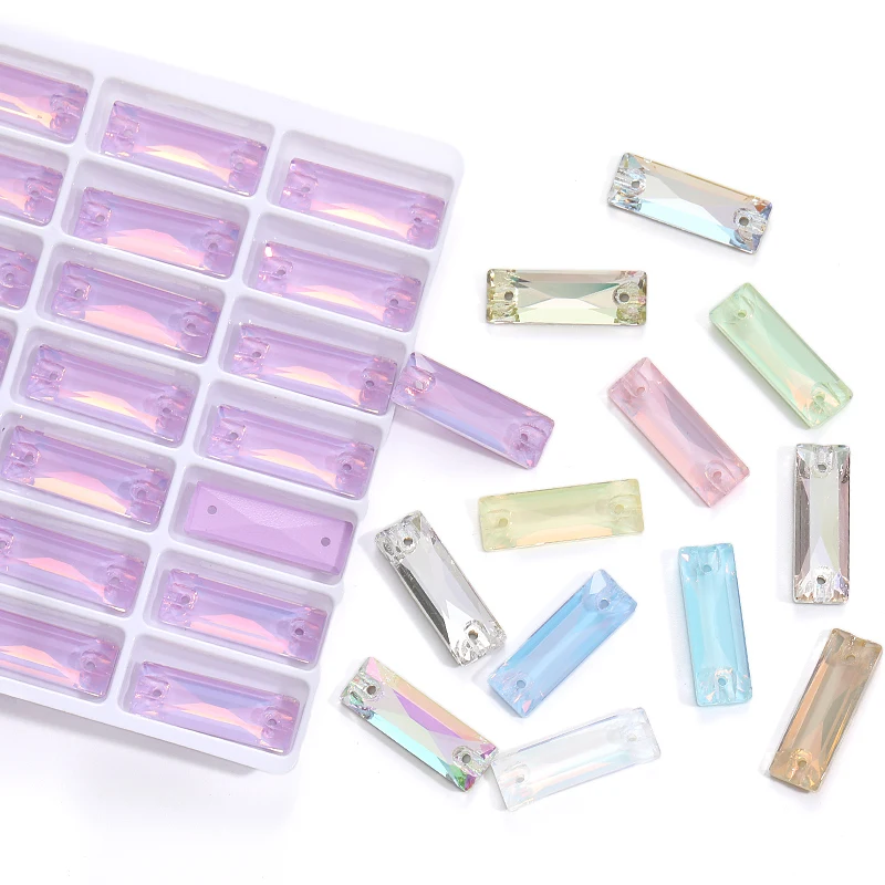 

Glitter Glass Rectangle Double-Hole Buttons Rhinestones DIY Clothes Sewing On Wedding Crystal Stones Strass Jewelrys Accessories