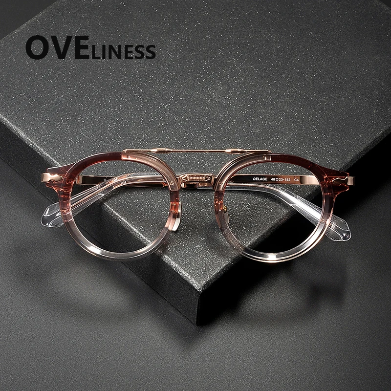 

Acetate Titanium Glasses Frame Men New Fashion Brand Design Retro Vintage Round Eyeglasses Women Japanese Ultralight Eyewear