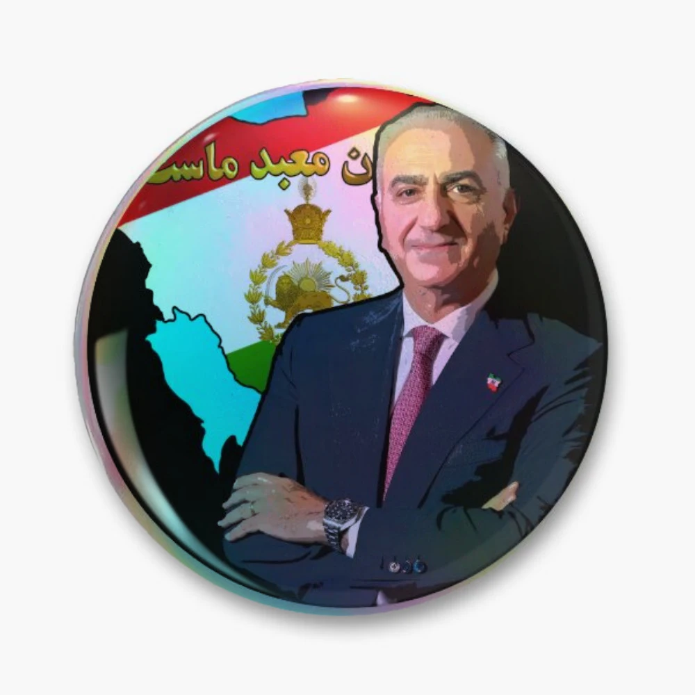 King Reza Pahlavi Pin Holographic Star Heart Pin Brooches Laminated Button Fashion Accessory