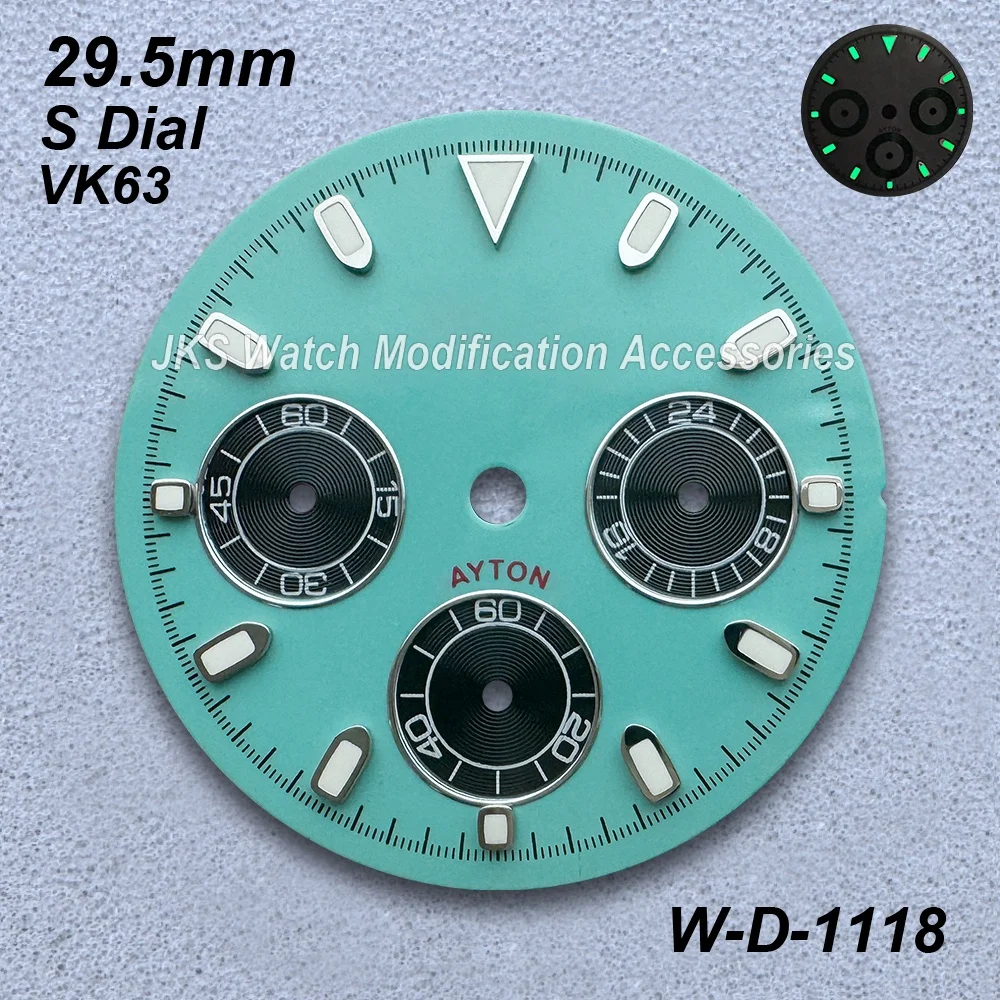 29.5mm DTN Panda Diamond S Dial Suitable for VK63 Movement Green/No Luminous High-Quality Watch Modification Accessories