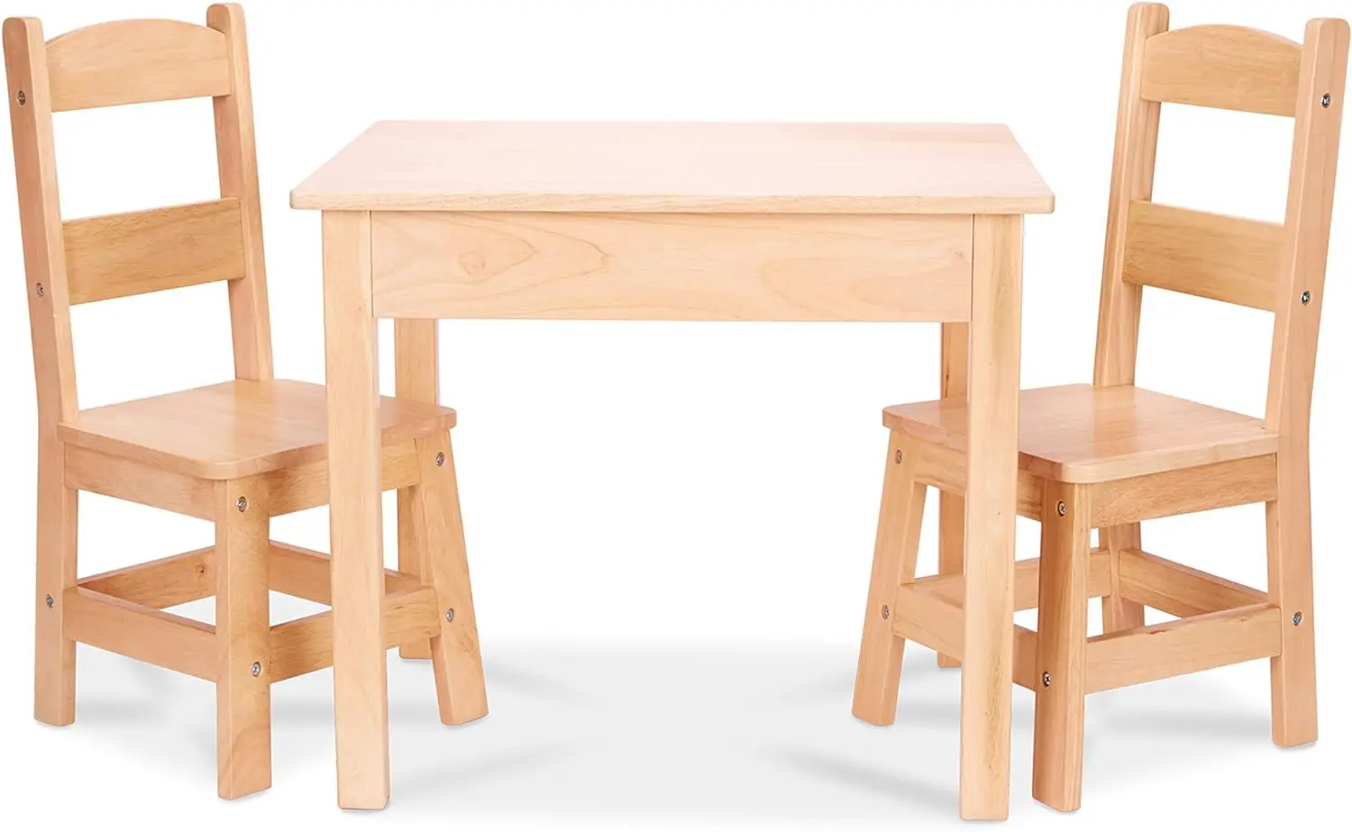 Solid Wood Table and 2 Chairs Set - Light Finish Furniture for Playroom,Blonde