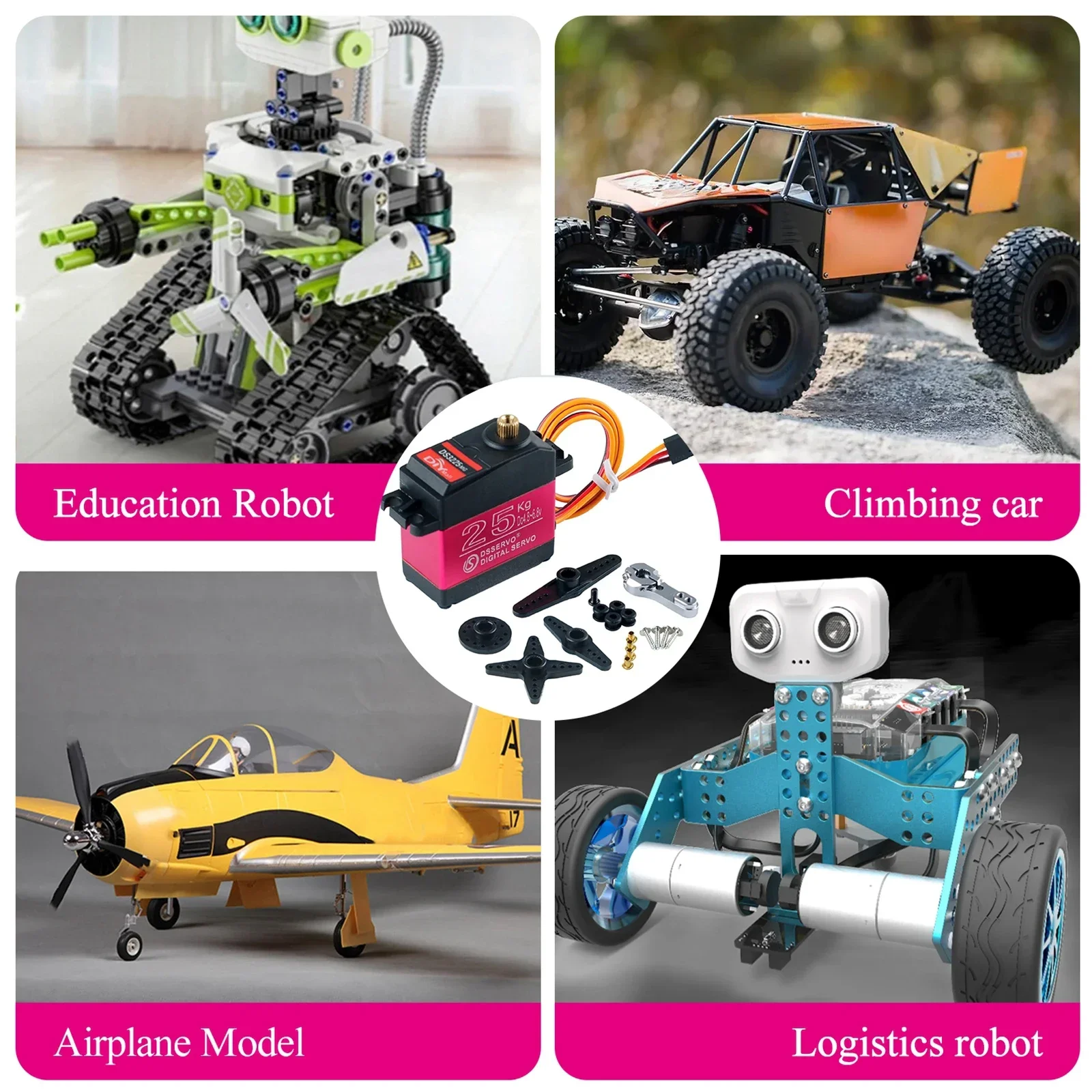 Servomotor digital ds3225 25kg, 180/270 graus de alto torque, engrenagem de metal completa, servo rc com servo à prova d'água 25t para carros baja 1/8