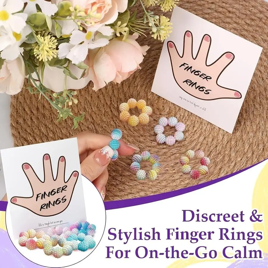 1/5/10/20/50/100pcs Pack Random Colored Bead Sensory Finger Rings - Adjustable Relax Anxiety Calming with Finger Rings Reduction