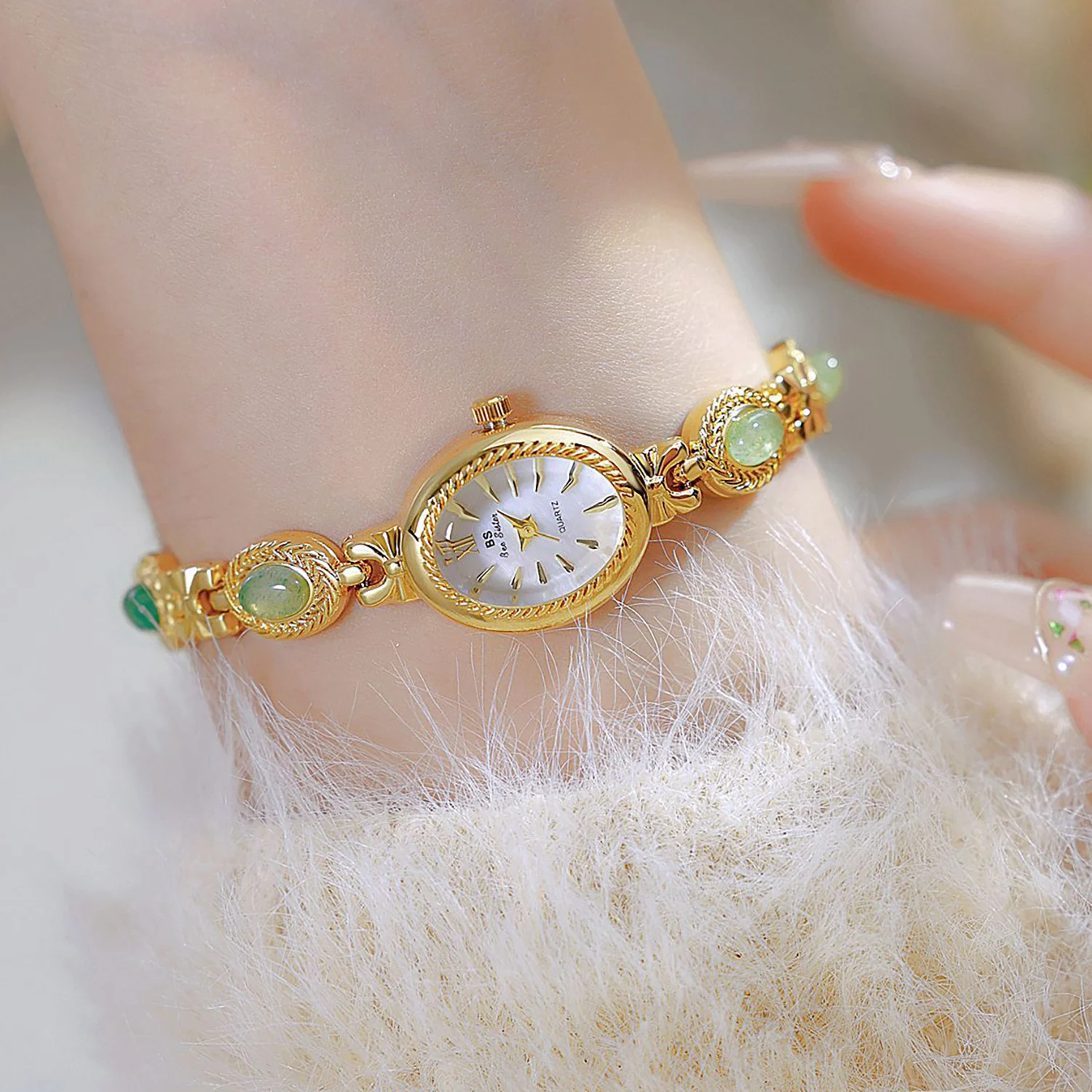 Elegant Women's Watch Jade Bracelet Small Clock Original Brand Fashion Quartz Watches Luxury Golden Wristwatch Gifts For Women