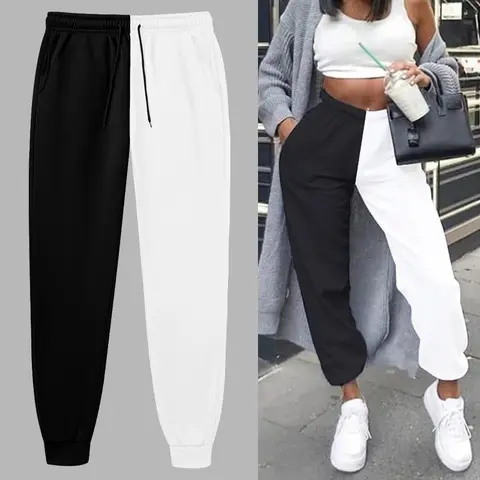 Women Chic Colorblock Athletic Joggers Sweatpants Spring Fall Casual Cozy Pants Elastic Waist Drawstring Trousers