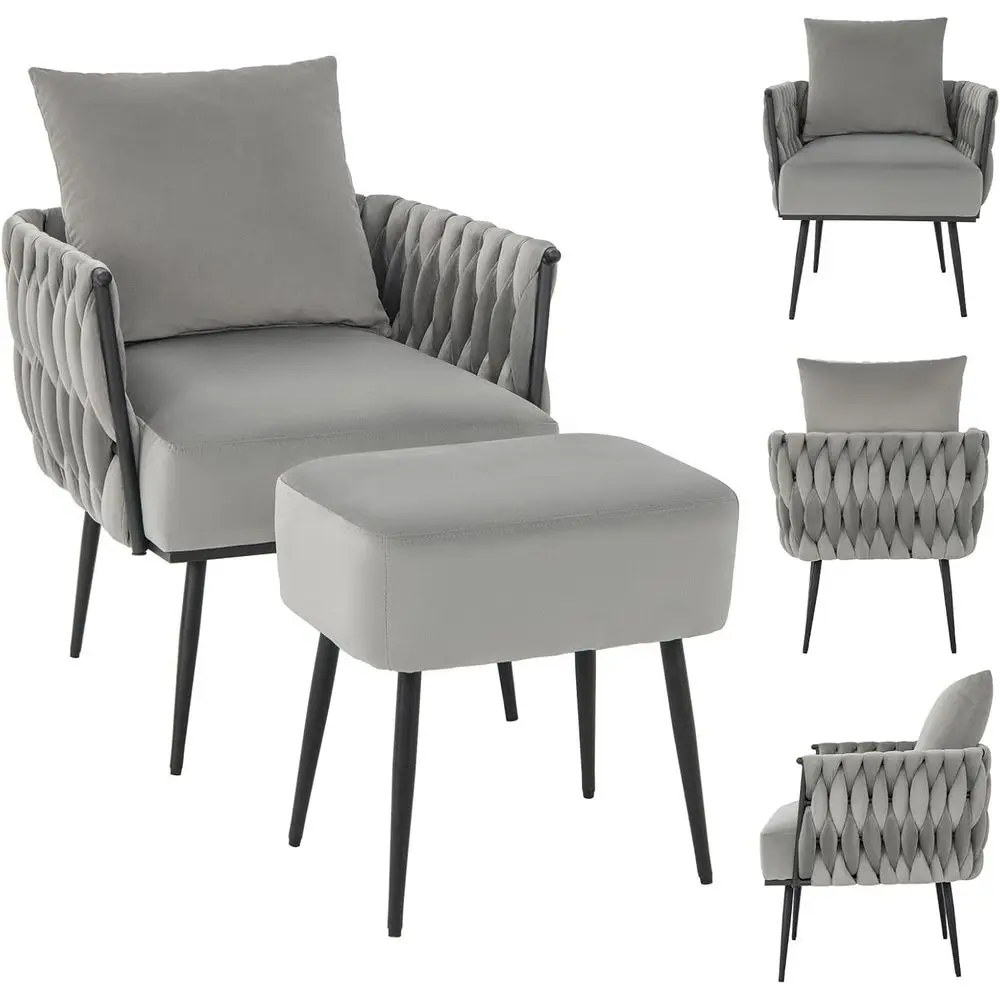

Velvet Accent Chair with Ottoman, Metal Frame Single Sofa Chair with Pillow, 330Lbs Load,Footrest Design for Living Room Bedroom