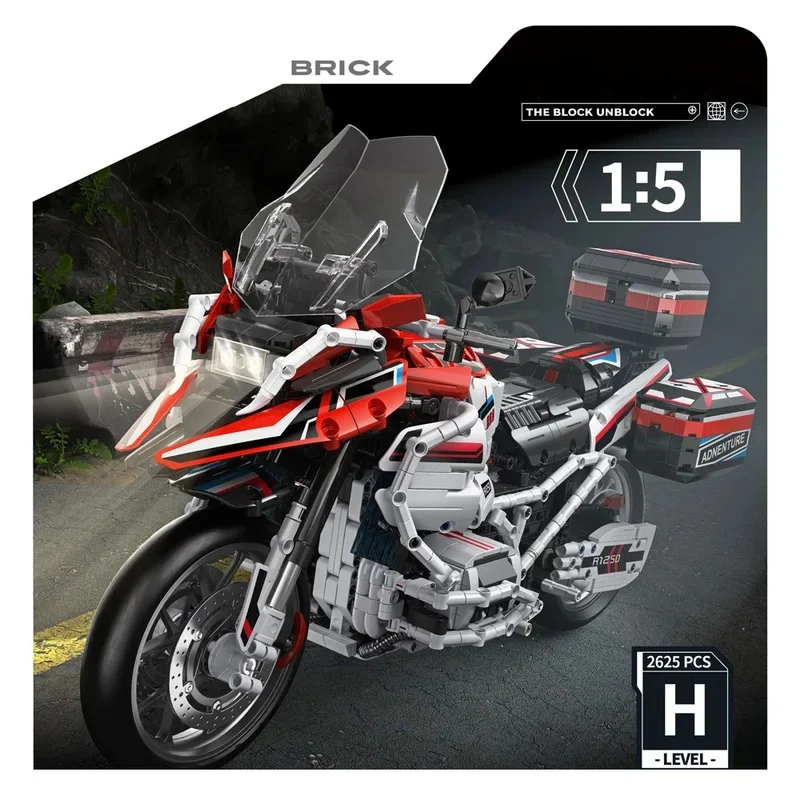 1:5 Scale Technical Germany Big Motorcycle R1300GS ADV Building Block Motor Model Brick Motorbike Toy Collection WIth Light