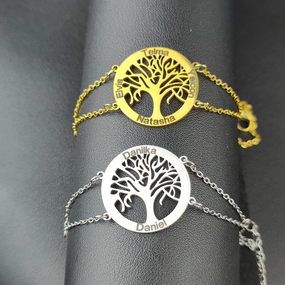 Custom Tree Of Life Name Dainty Round  Charm Bracelet For Women Stainless Steel Girl Jewelr Gift Pulsera