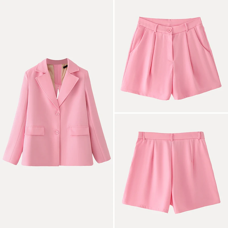 

Faionable Long Sve Knot Suit ort Pants Set Z Women's New 2025 Ba Split Ele Two-Piece Polyester En...