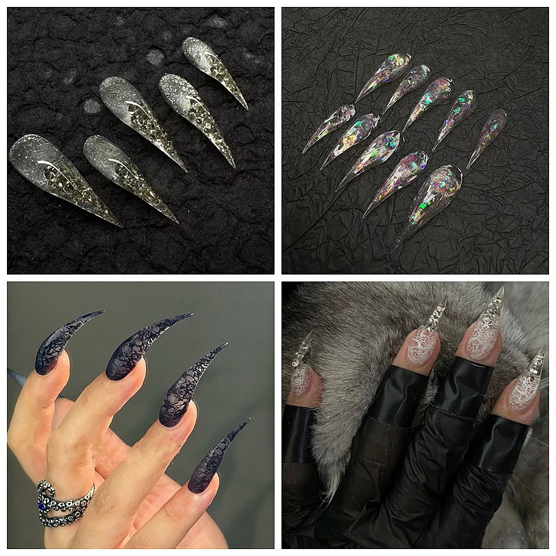 

10PCS Handmade Long Cat Claws Press On Nails Tips Short Glitter Fake Nail With Glue Customized Thick Acrylic False Nail Supplies