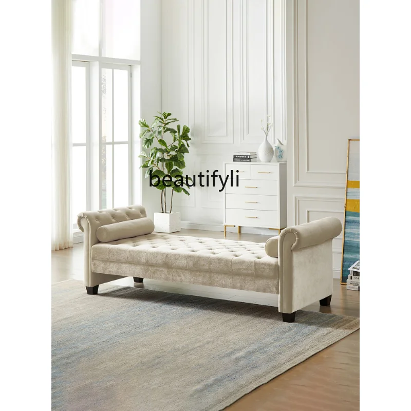 American Light Luxury Solid Wood Chaise Longue European Bedroom Small Apartment Sofa Beauty Bed Balcony Study Home Furniture