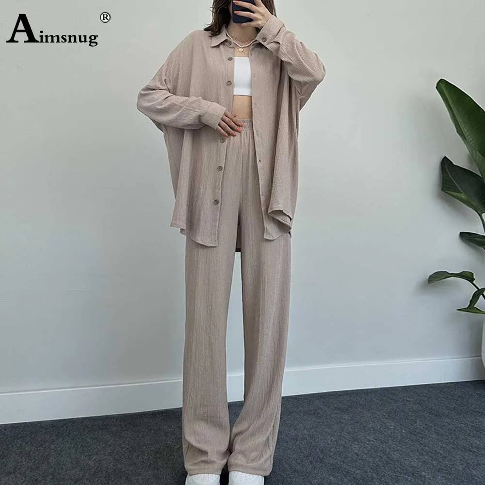 

Women Fashion Two Piece Sets 2023 Japanese Vintage Blouse and Elastic Waist Pants Suits Female Loose Simple Tracksuits Set