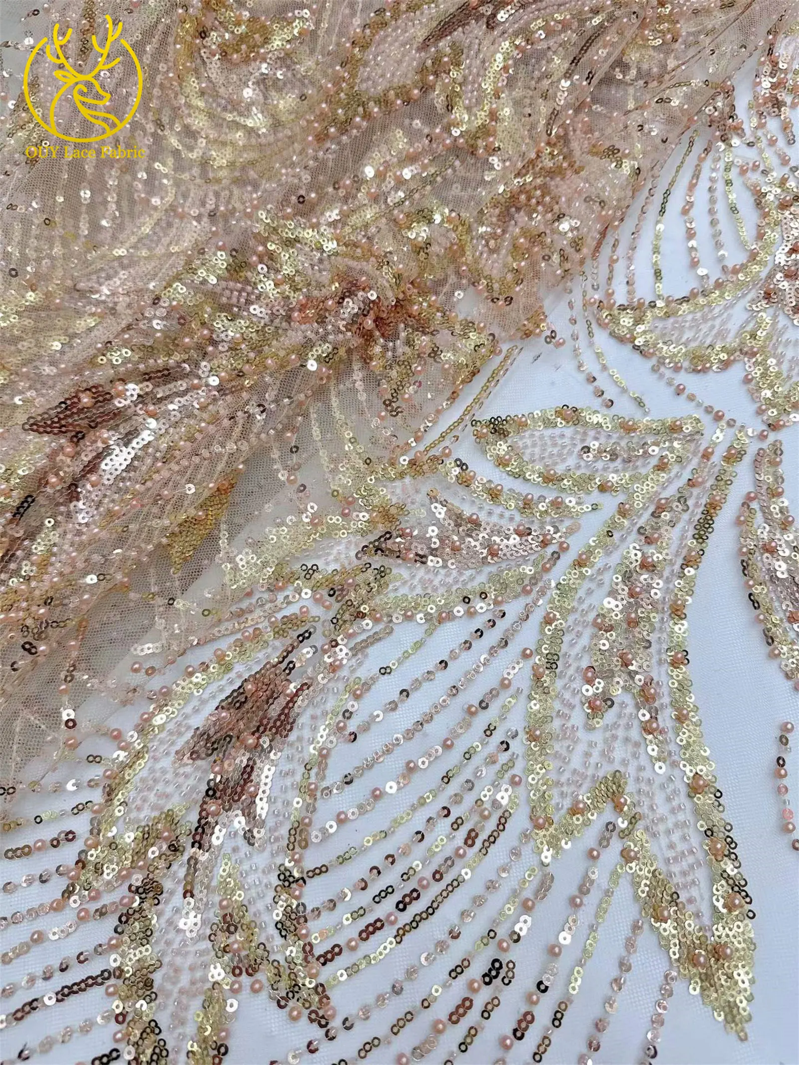 Großhandel Nigerianischer Perlen-Spitzenstoff 2026 Modischer Französischer Afrikanischer Pailletten-Netzstoff für Brautkleider und Partykleider 5 Yards – Detail 23