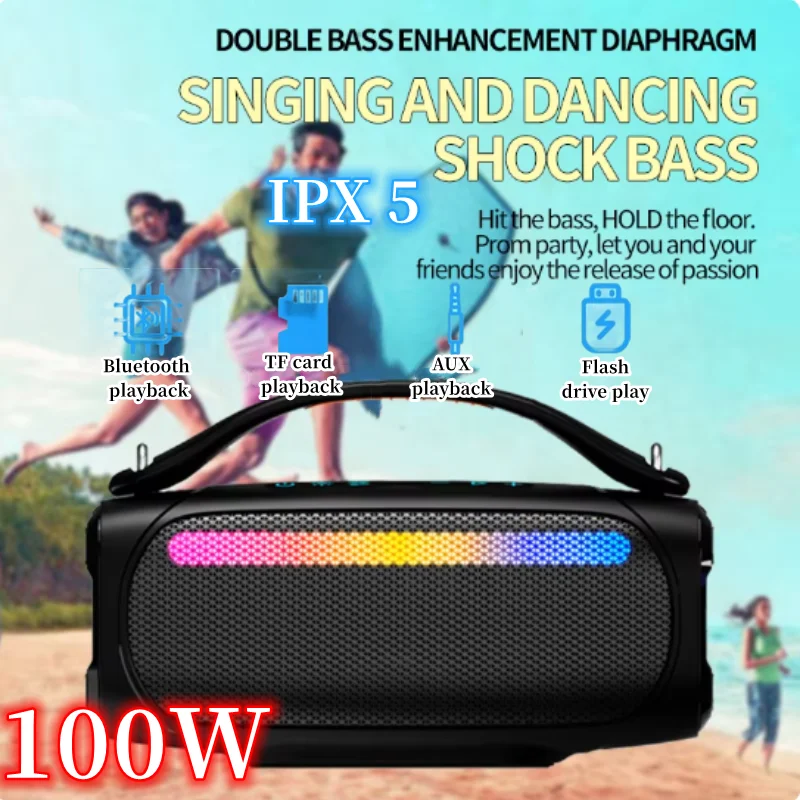 100W High-Power Portable IPX5 Wireless Big Music Box Outdoor Super Bass Powerful Party Caixa De Som Bluetooth Speaker Sound Box