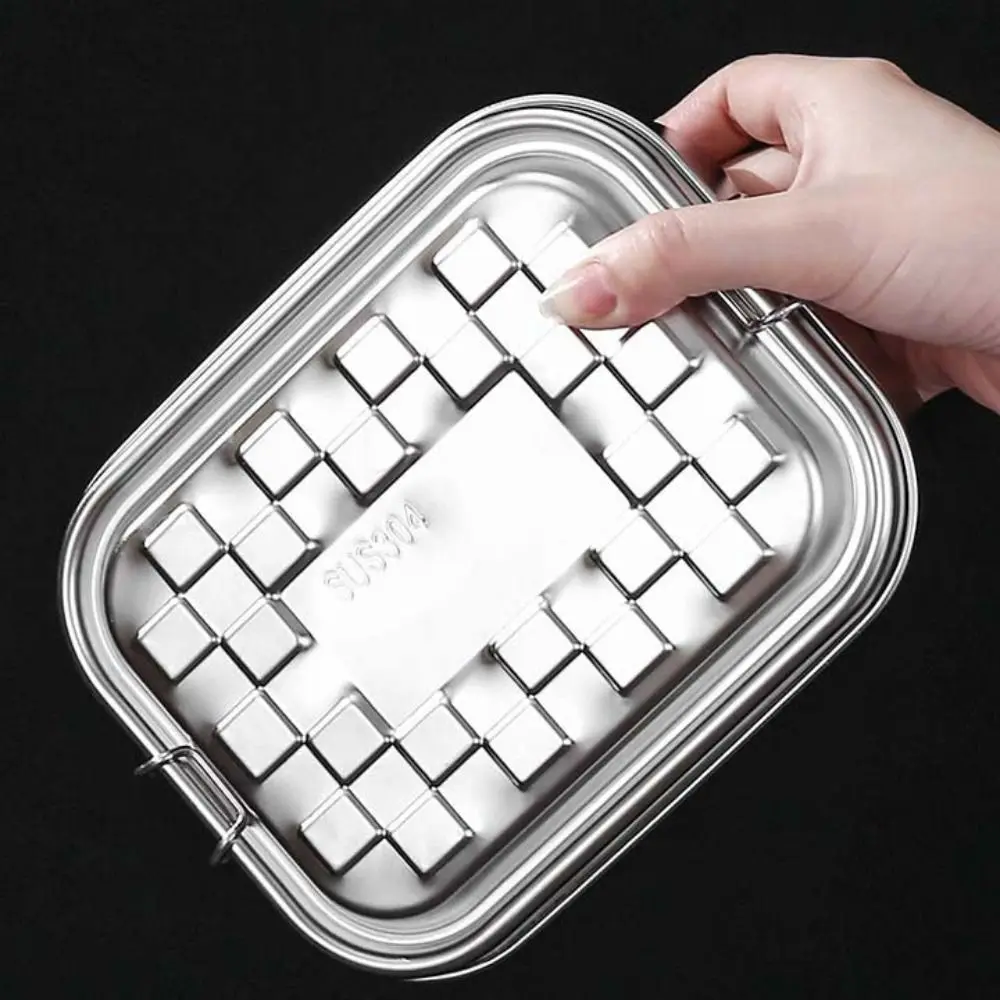 

Rectangular 304 Stainless Steel Lunch Box 1/2/3 Compartment Japanese Fresh-keeping Box Plaid Pattern Unbreakable