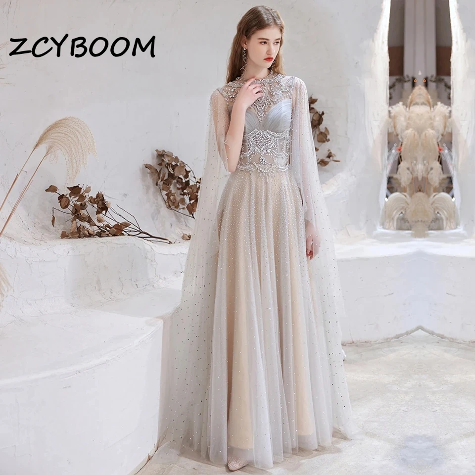 

Customized Elegant 2025 Tulle Formal Dresses Illusion Crystal O-Neck Evening Dresses for Women Party Dress Sleeveless Prom Dress