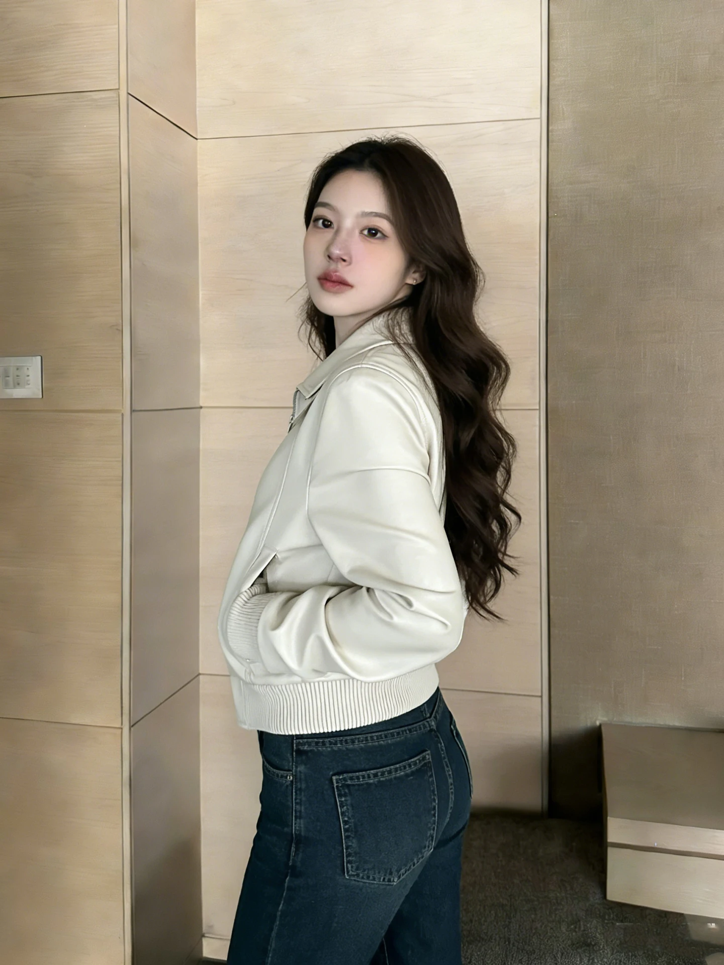 Jaqueta Feminina Americana de Couro PU com Zíper, Estilo Slim, Moda Urbana, Nova Chegada Primavera, Top Versátil