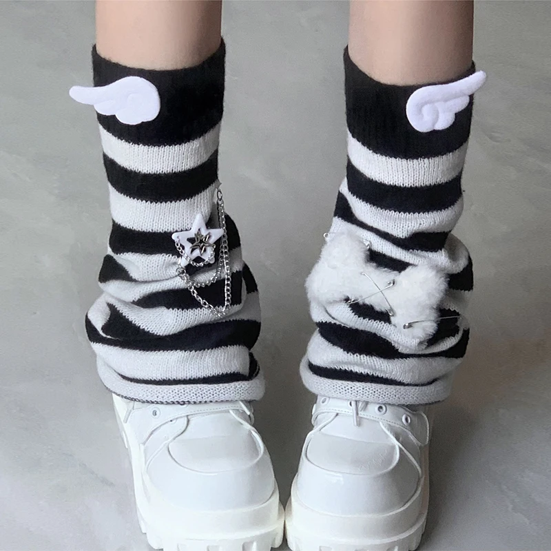 Y2K Leg Warmers Women Japanese Lolita Long Socks Knitted Foot Cover Autumn Winter Crochet Heap Sock Boot Cuffs Streetwear