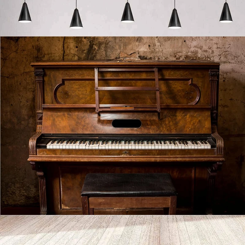 Wooden Piano Photography Backdrop For Vintage Piano And Chair in Abandoned House Background Music Themed Birthday Party Decor