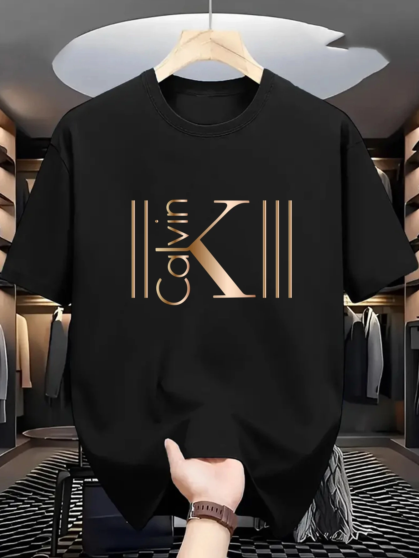 

Calvin pattern print 100% pure cotton breathable sport T-shirt short-sleeved streetwear for men's comfort brand in summer 2025