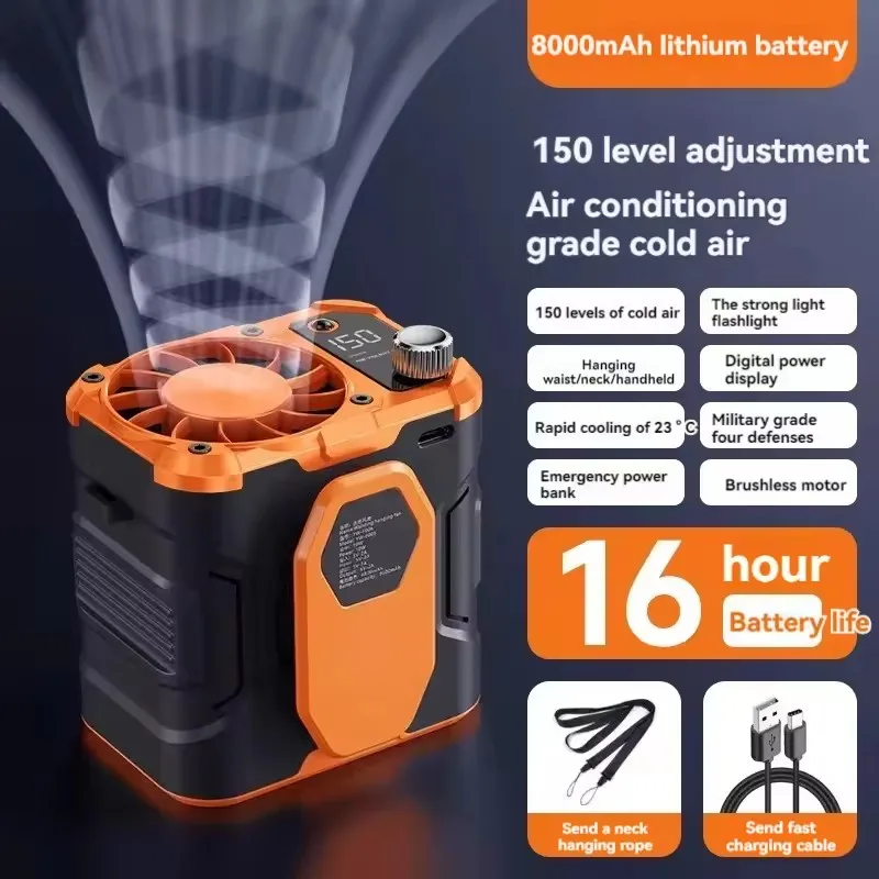 المحمولة الخصر مروحة الأيدي الحرة يمكن ارتداؤها المشجعين الصيف مروحة مكتب المحمولة الخصر كليب مروحة 8000mah للتخييم في الهواء الطلق السفر