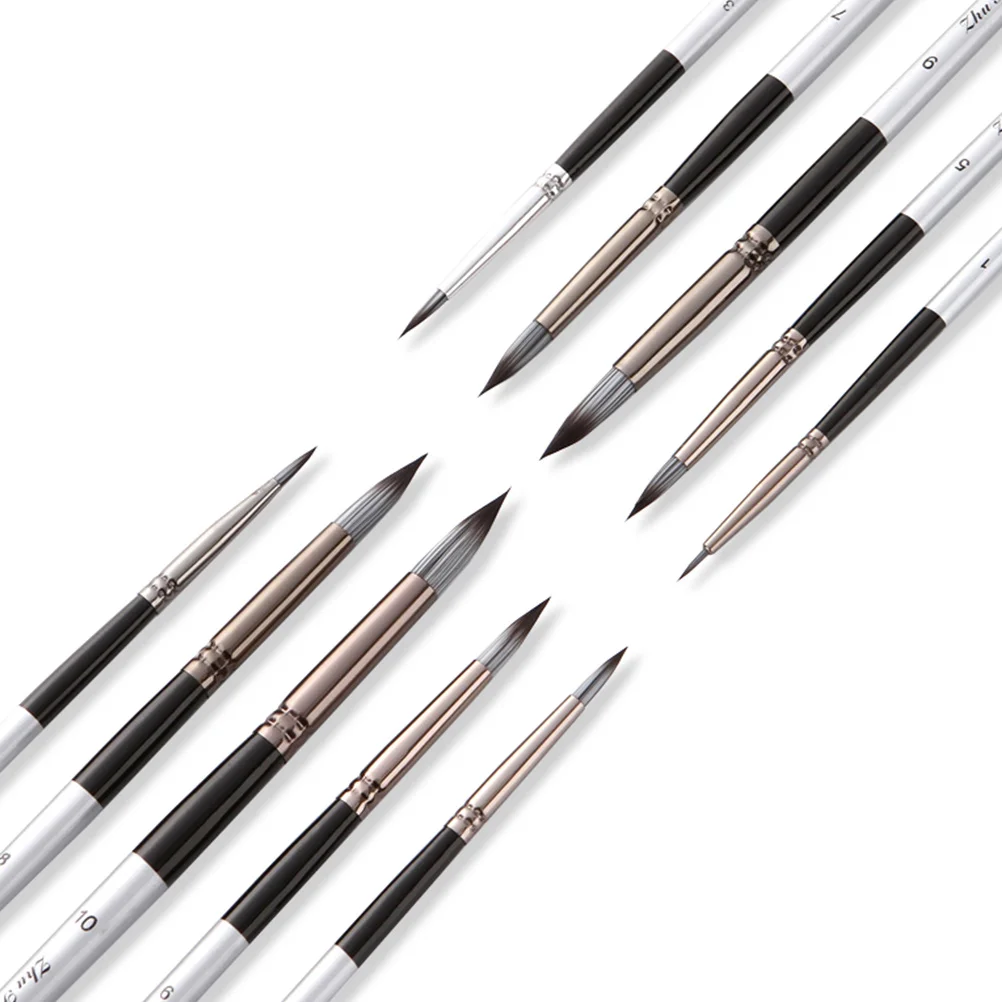 

10pcs Watercolor Paint Brushes Set Nylon Bristle Fine Tip For Acrylic Oil Gouache Painting Artists Kids Beginners Use Miniature