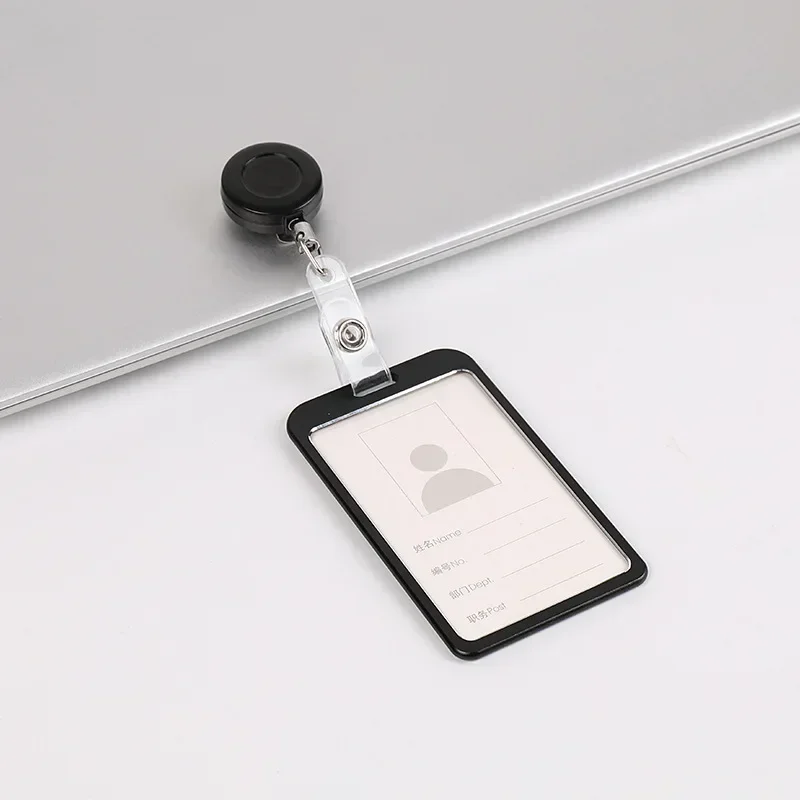 Black Silver Retractable Badge Reel ID Card Holder Cover Case Nurse Badge Lanyards Fashion Metal Card Holders Set for Women Men