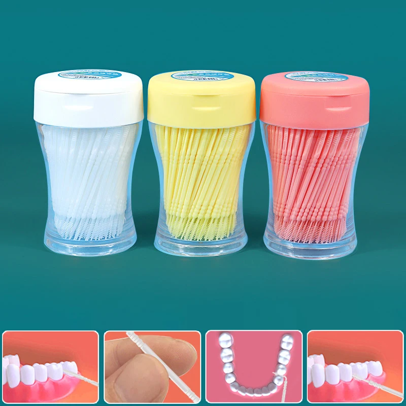 200Pcs Double Head Dental Floss Interdental Toothpick Brush With Box Plastic Teeth Stick Oral Care Toothpicks Floss Pick