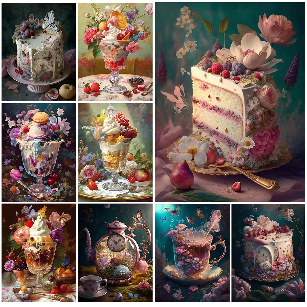 Cake Ice Cream Dessert Shop Bakery Poster Prints Wall Art Canvas Painting Home Decor Wall Pictures For Living Room Unframed