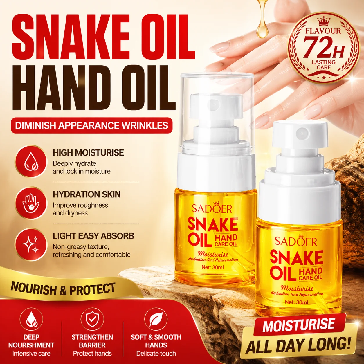 Snake Oil Anti-Wrinkle Hand Essential Oil Hydrates, Moisturizes and Prevents Dryness and Cracking Disc-Shaped Hand Cream
