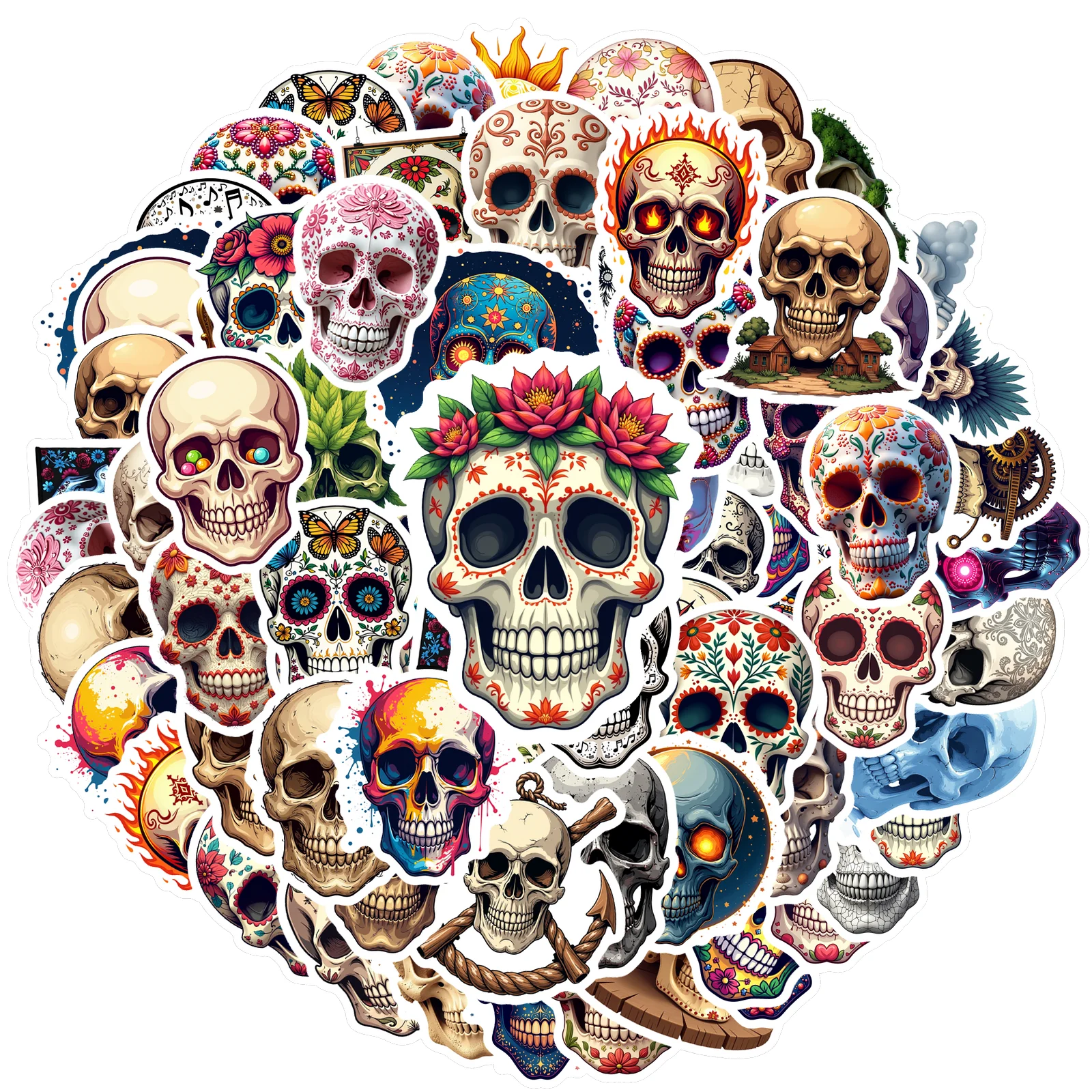 35-50-75-шт-Мексика-День-мертвых-цветочные-наклейки-с-черепом-крутые-наклейки-с-черепом-ужасов-для-багажа-телефона-ноутбука-граффити-наклейки