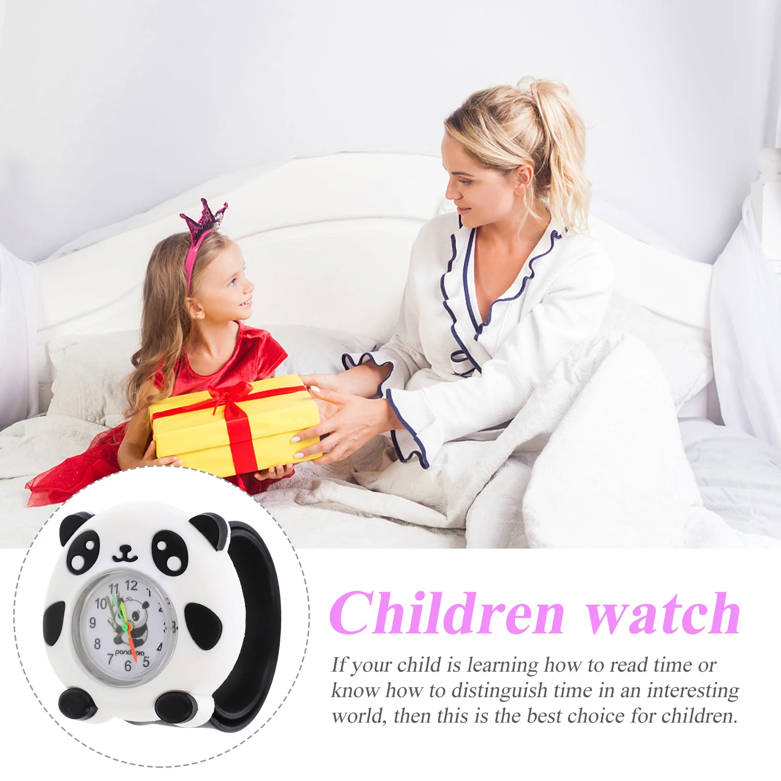 2Pcs Children Watch Silicone Material Soft Panda Design Kids Watch for Boys Girls with Accurate Time Reading Learning