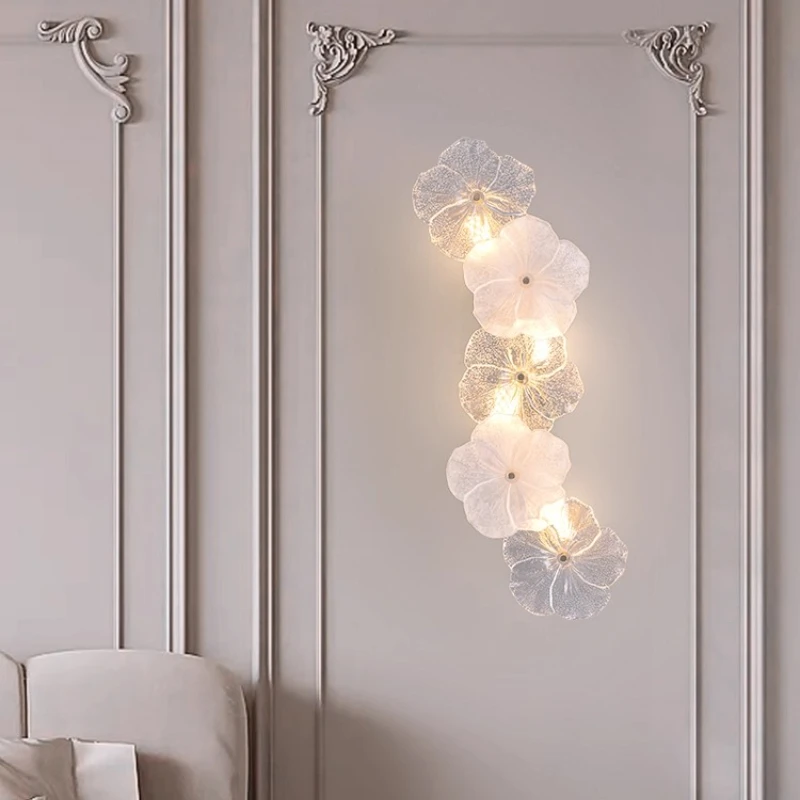 

Свет Роскошный Французский Стиль Цветочные Стеклянные Настенные Светильники Гостиная Фон Украшения Стены Спальня Креативный Кремовый Стиль Светодиодные Бра
