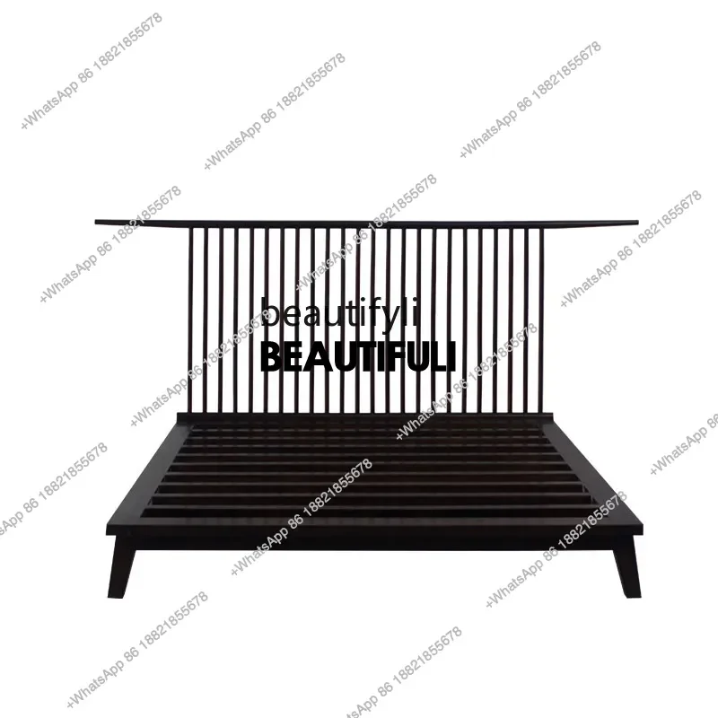 

ss8350 New Chinese-style elm bed antique solid wood double 1.85 meters modern simple bedroom hotel shelf bed