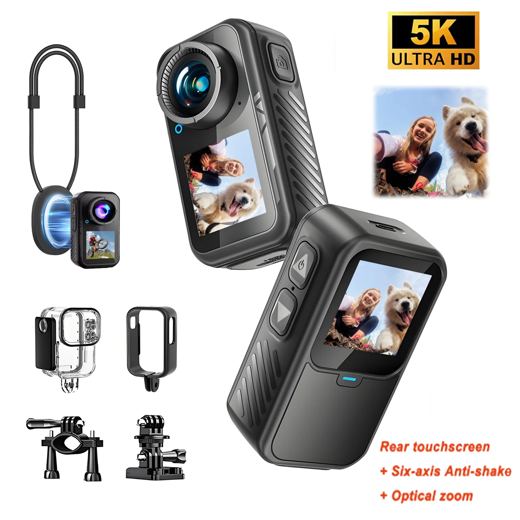 Caméra d'action 5K WiFi avec stabilisation 6 axes, écran tactile, caméra sportive 4K 60FPS, magnétique, pour moto, vélo, étanche, caméra embarquée