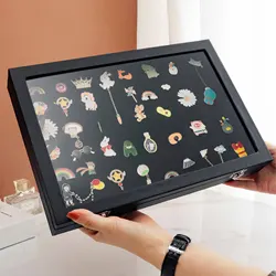 Dustproof Pin Display Case Pin Display Case Orderly Storage Transparent Dustproof Black Badge Storage Box for Home Jewelry Store