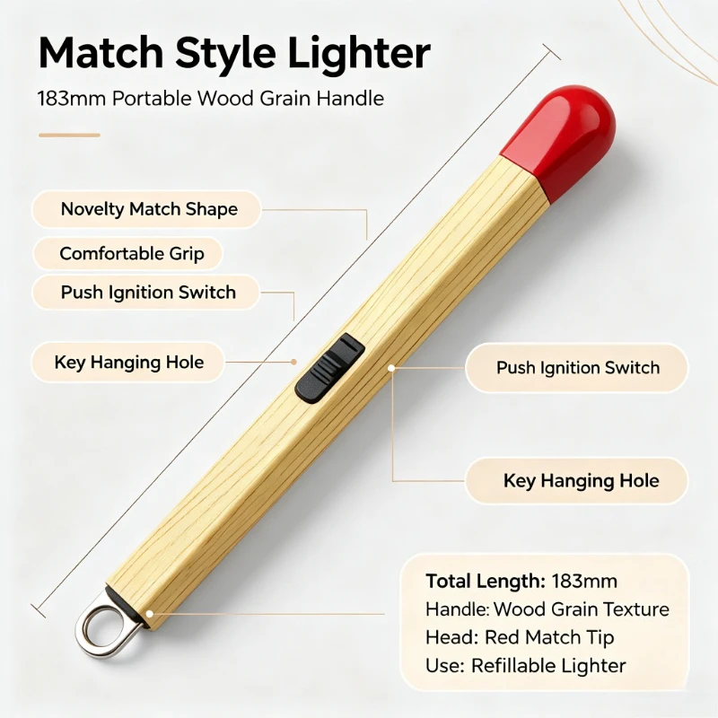 Reusable Long Matches Butane Gas Lighter,Refillable Fuel,Multi‑Purpose for BBQ Stove Survival,Practical Outdoor Cigarette Gadget
