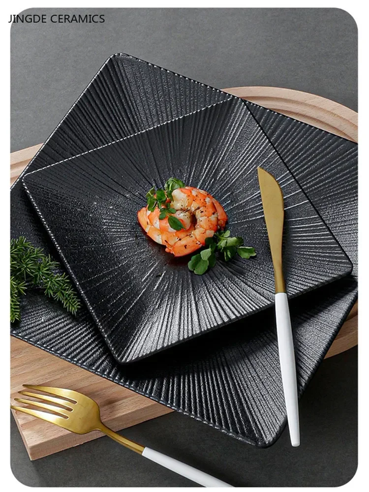 1Pc Melamine Square Plate High Quality Black Snack Dishes Home Merchant Dining Plate Not Easily Broken Plastic Plate