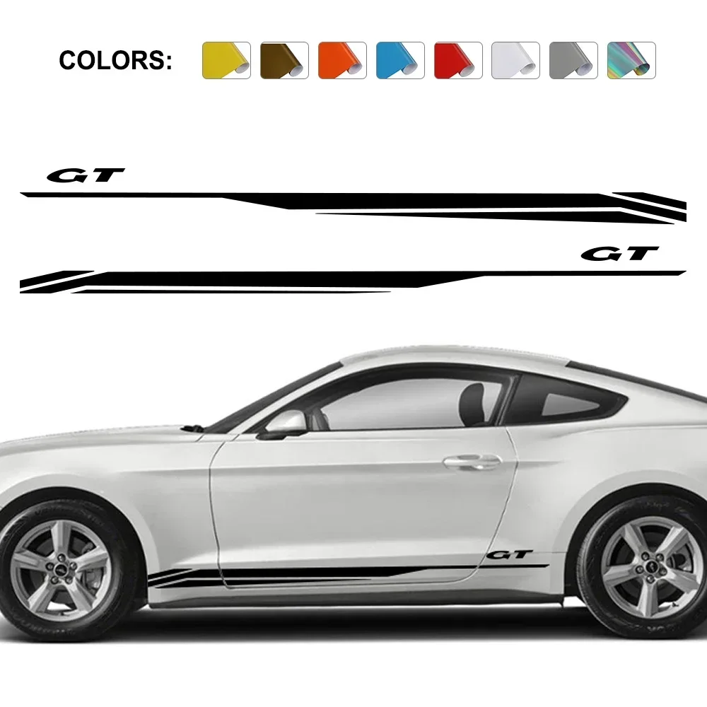 Sport Style 2Pcs GT Side Skirt Body Stripes Vinyl Stickers Racing Graphic Decals Auto Door Exterior Tuning Decoration Accessorie