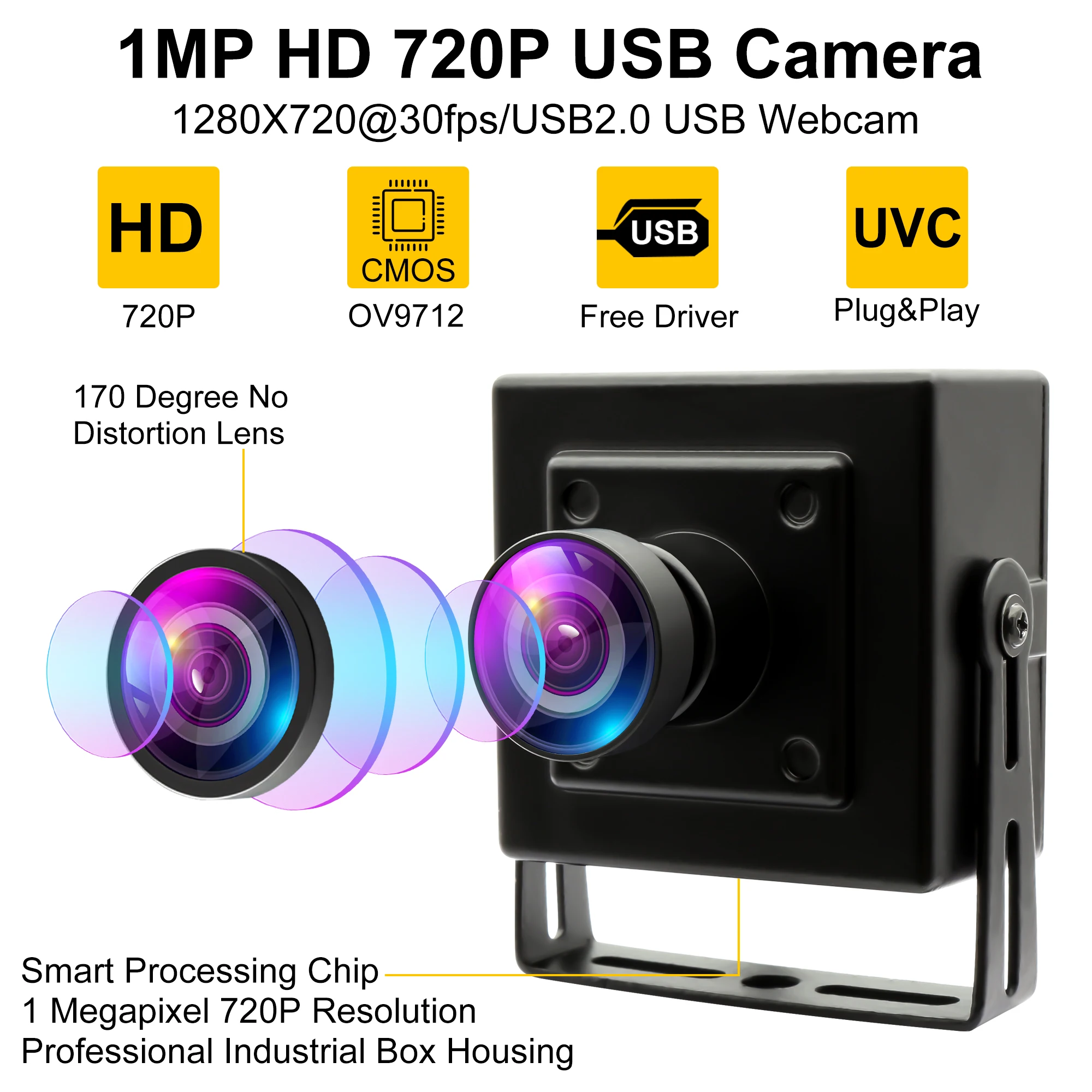 ELP 720P 30fps Fisheye USB Camera HD Webcam with Metal Case for Linux Raspberry PI Windows Mac