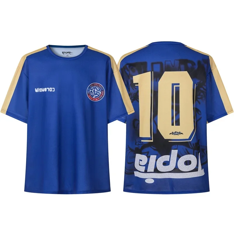 Round Neck Mesh Cactus Jack T Shirts Men Women Number 10 Printing Oversized Football Jersey