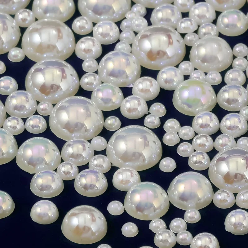 white/beige AB 3-14mm imitation pearls abs half-round resin beads for nail art clothing craft decoration