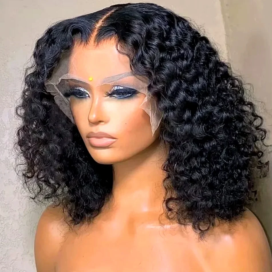 Curly Human Hair Pre Plucked Short BOB Wig 200% Density 13x4 HD Lace Front Wig Human Hair Deep Wave Brazilian Lace Frontal Wig