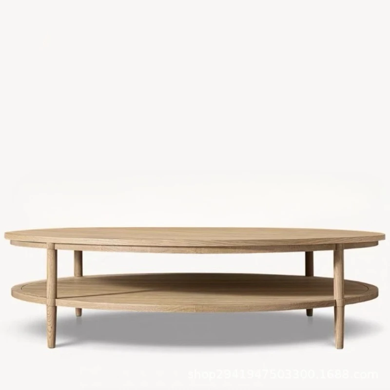 

American rural solid wood round coffee side retro round tea household small apartment coffee living