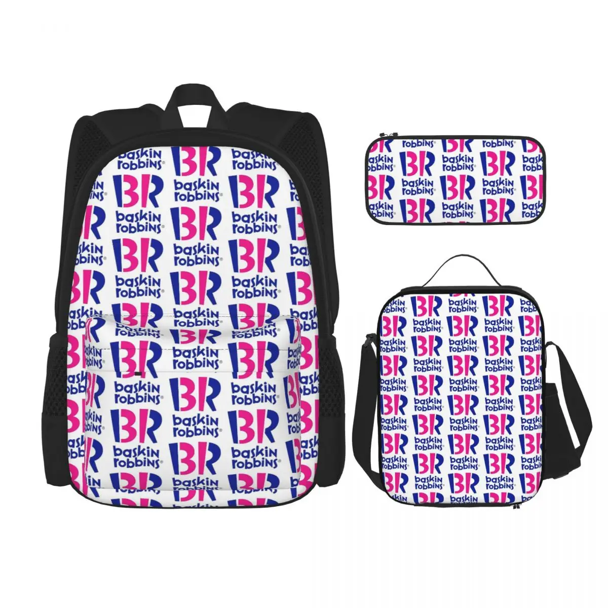 

Baskin Robbins Ice Cream Backpacks Boys Girls Bookbag School Bags Cartoon Kids Rucksack Lunch Bag Pen Bag Three-Piece Set